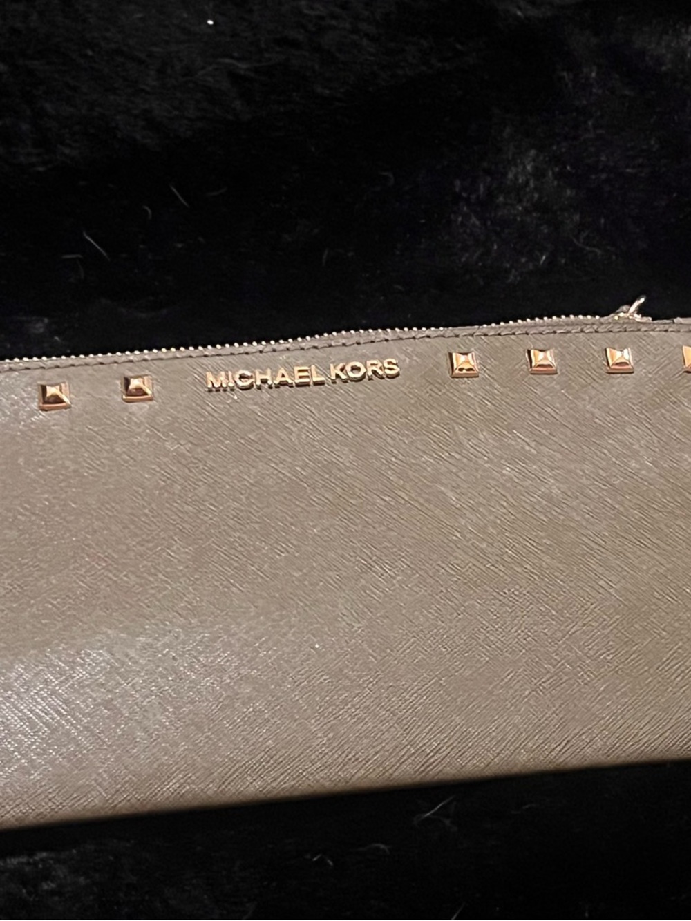 Michael Kors army green Saffiano Wristlet with Gold-Tone Logo and Studs